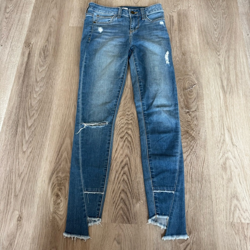 SAM EDELMAN The Kitten High Rise Skinny Jeans Distressed Raw Hem Ripped Size 24